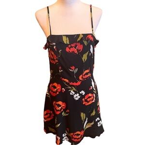 NWT Olivaceous Black and Red Floral Print w/ Ruffles Mini Dress M